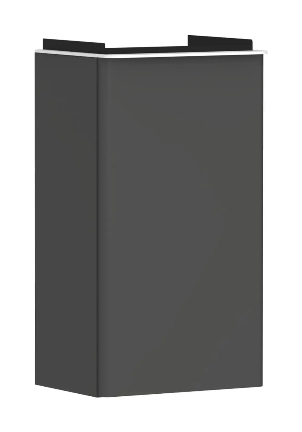 Waschtischunterschrank in Diamantgrau Matt. Funktionelles Design von Hansgrohe mit Türanschlag links. Eignet sich für Handwaschbecken.